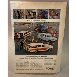 Ford Station Wagon Vintage Print Ad 1960s Parking Lot Scene Nostalgic Auto Cars